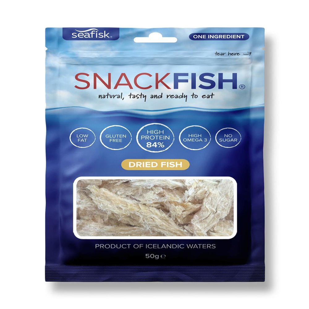 5x50g Snackfish HIGH 84g protein, Dried Fish Jerky ready-to-eat, 100% Natural, One ingredient, Low Fat, Gluten Free, Sugar Free, Carb Free, Icelandic Whitefish, Hardfiskur (5)