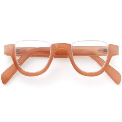 GAWK Type F Burnt Orange Brown Semi-Rimless Half-Moon Retro Reading Glasses with Pouch Case