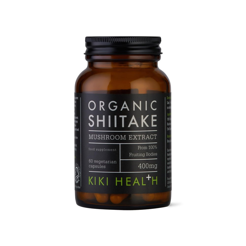 KIKI Health - Organic Shiitake, Full-Spectrum Mushroom Extract - Standardised to 50% Polysaccharides - Made from 100% Fruiting Bodies - Natural Extract - 60 Veg Capsules