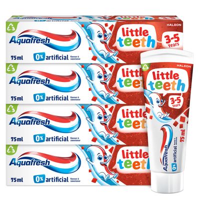 Aquafresh Little Teeth 3-5 Years, Kids Toothpaste, Gently Strengthens and Protects Little Teeth, Multipack 4 x 75ml