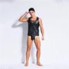 AFYH Mens T-shirt with G-String Patent Leather Sexy Mens Wet look Tees Tight Shirts Bandage Black Faux Leather Funny Undershirts Set,M view 3