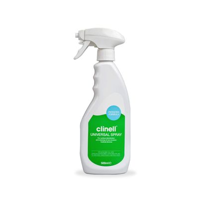 Clinell Universal Cleaning and Disinfectant Spray for Surfaces Pack of 12 Bottles 500 ml Each (6L) White Spray, Kills 99.9% of Germs, No Bleach