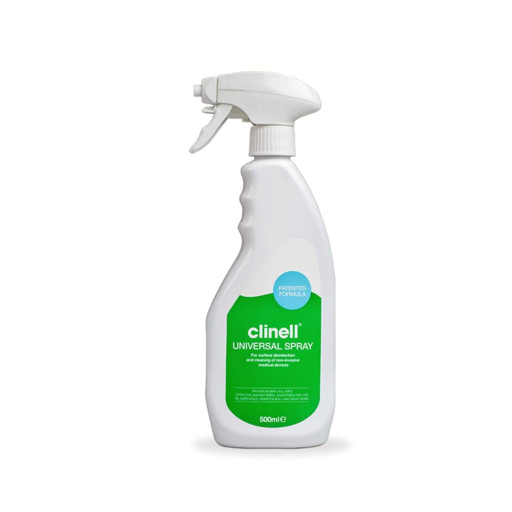 Clinell Universal Cleaning and Disinfectant Spray for Surfaces Pack of 12 Bottles 500 ml Each (6L) White Spray, Kills 99.9% of Germs, No Bleach
