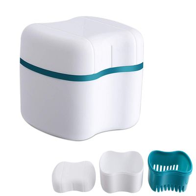 Denture Bath Case with Basket Denture Bath Cleaning Box Container Soaking Cup Cleaner Retainer Case Holder for Dentures for False Teeth