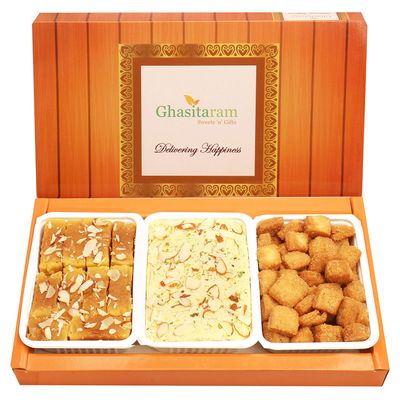 Ghasitaram Gifts Indian Sweets - Diwali Gifts Diwali Sweet - Soan Papdi, Soft Mysore Pak and Shakar Pada