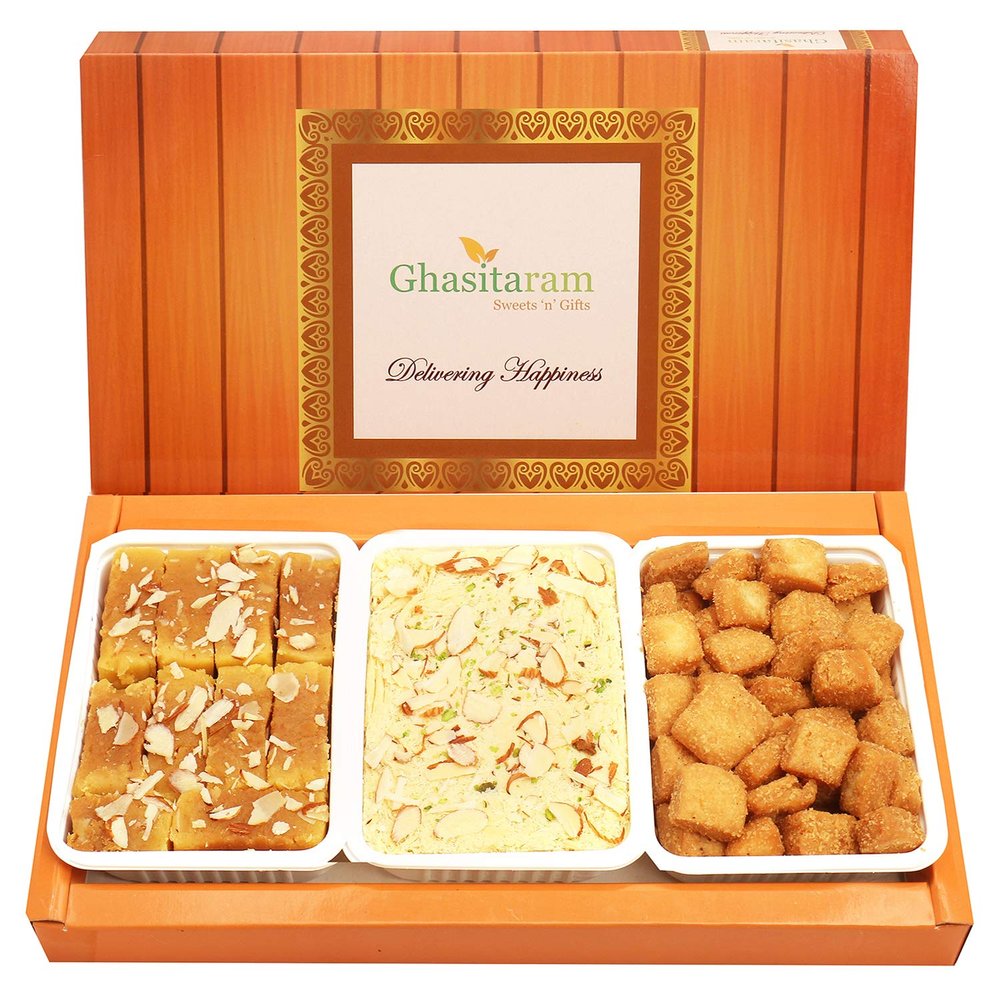 Ghasitaram Gifts Indian Sweets - Diwali Gifts Diwali Sweet - Soan Papdi, Soft Mysore Pak and Shakar Pada