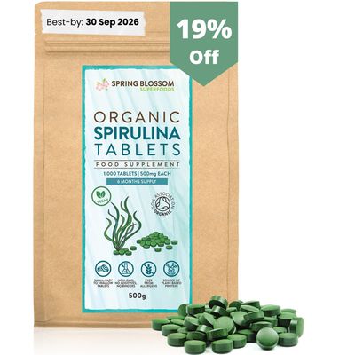 [BBE SEP 26] 500G Organic SPIRULINA Tablets [1000 x 500mg] Natural Dietary Food Supplement, Premium Quality, Non-GMO Vegan Detox Superfood Rich in Protein, Vitamins, Amino Acids, Iron