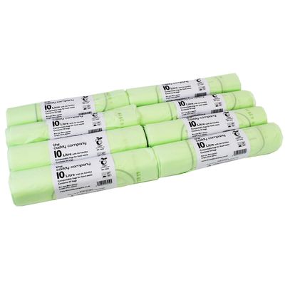 10L x 400 Tie Handle Compostable Kitchen Caddy Liners - Large Food Waste Bin Liners - EN 13432-10 Litre Tie-Handle Bags with Composting Guide