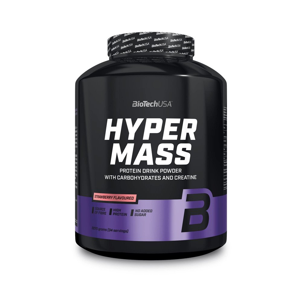 BioTechUSA Hyper Mass - Mass Gainer with Carbs & Protein Blend | Micronised Creatine | Gluten-Free, 2.27 kg, Strawberry