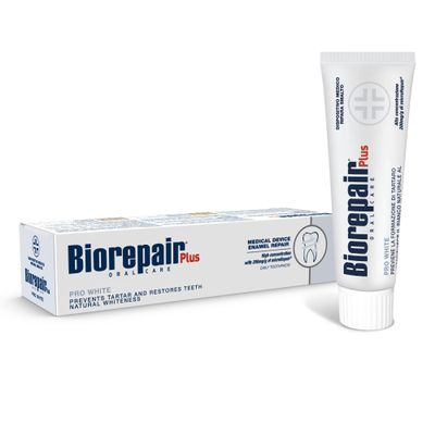 Biorepair Plus Pro White Toothpaste for Restoring Teeth Whiteness - 200mg/g microRepair Fluoride Free Hydroxyapatite Toothpaste  Prevents Tartar and restores Teeth Natural Whiteness (Pack of 1)