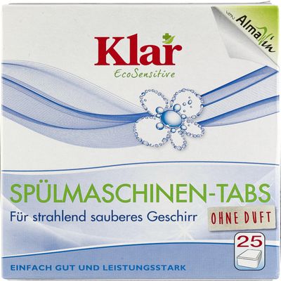 Klar Organic Dishwasher Tabs, Pack of 25 (6 x 500 g)