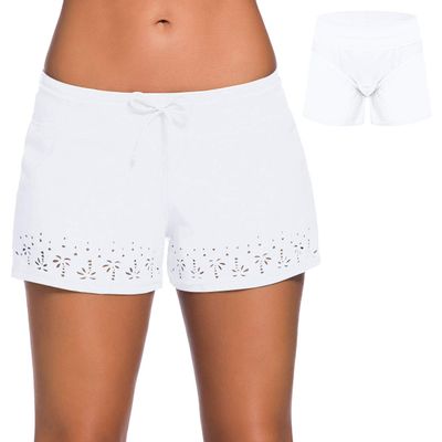 ChinFun Board Shorts Women's Swimswear Tankini Swim Briefs Swimsuit Bottom Boardshorts Beach Trunks - White - Large