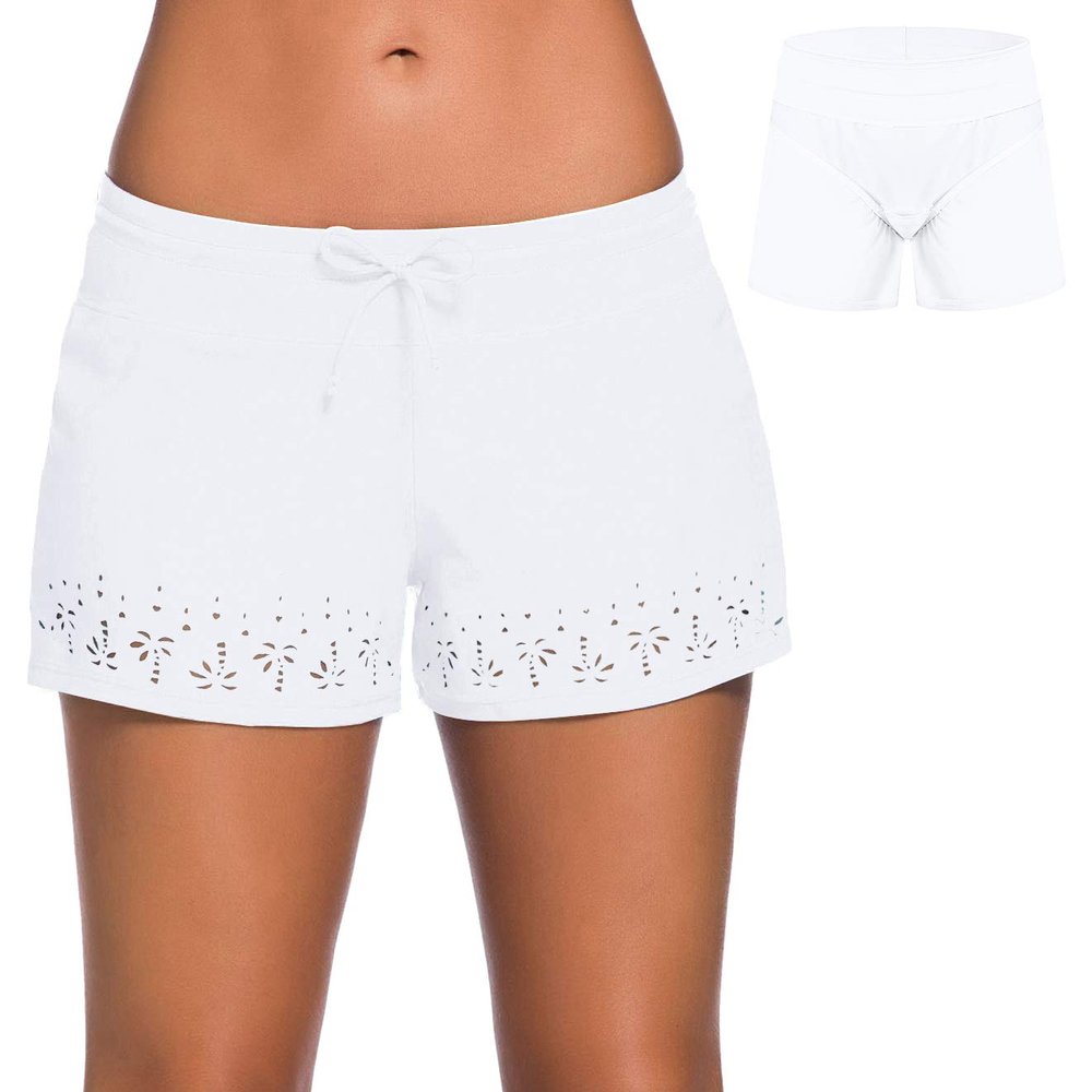 ChinFun Board Shorts Women's Swimswear Tankini Swim Briefs Swimsuit Bottom Boardshorts Beach Trunks - White - Large