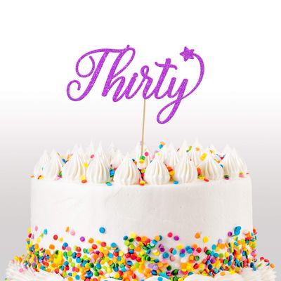 Cakeshop 30th Birthday Glitter Cake Topper, Age 30 Cake Topper Decoration, 30th Anniversary - Double Sided 400gsm Glitter Card, Choice 14 of Colours and Loads of Styles (Purple)
