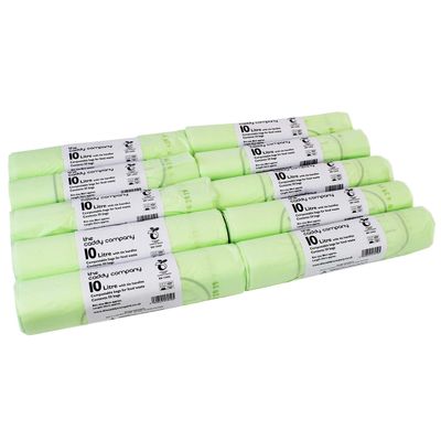 10L x 500 Tie Handle Compostable Kitchen Caddy Liners - Large Food Waste Bin Liners - EN 13432-10 Litre Tie-Handle Bags with Composting Guide