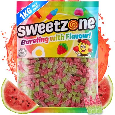 Sweetzone Watermelon Bottles, 1kg Bag of Sweets, Experience the Watermelon Sweet, Jelly Sweets and Chewy Candy, Mouthwatering Tangy Flavour for Halal Sweet for All Ages