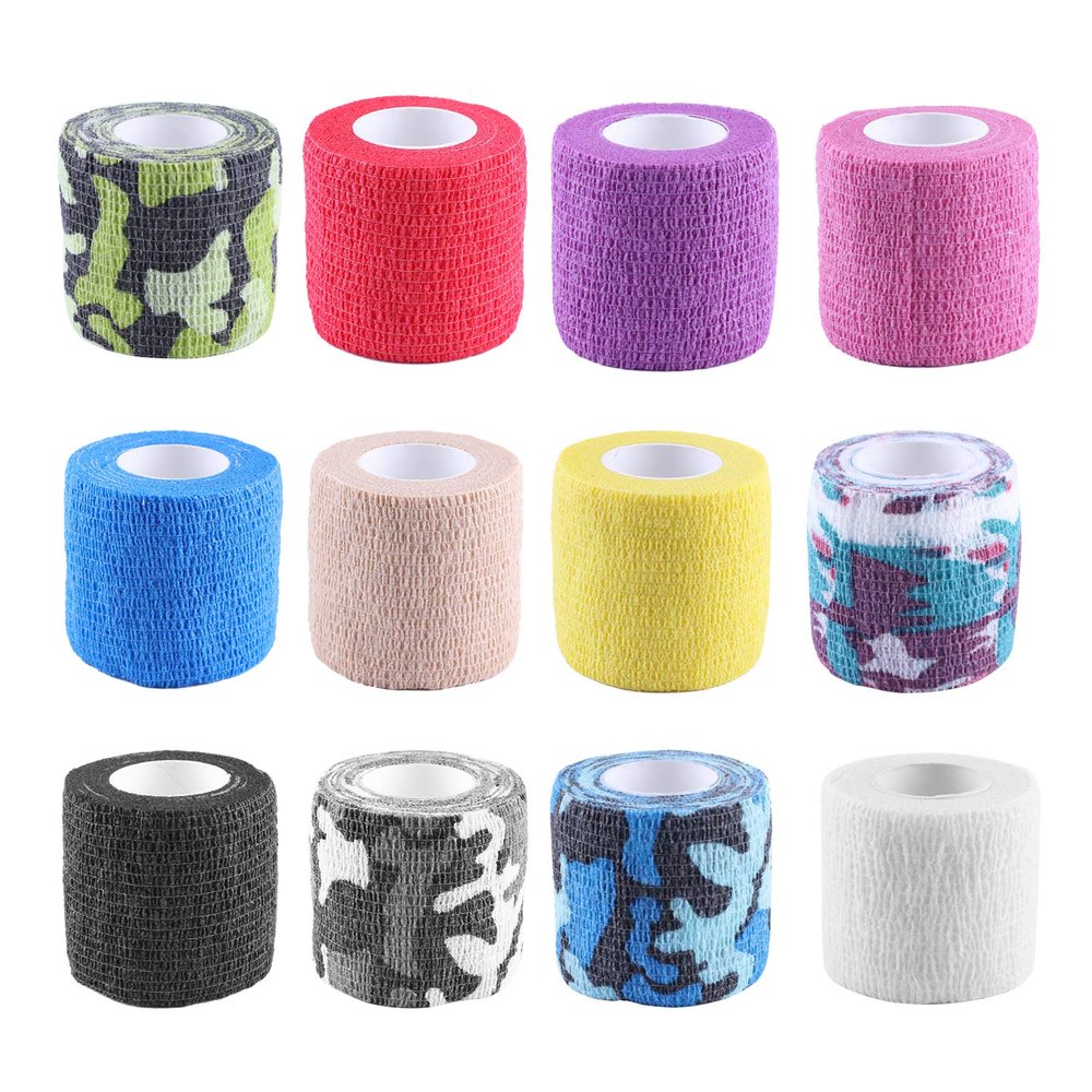 12 Pack Self Adhesive Bandages, Non-Woven Self Adherent Cohesive Tape Bandages Rolls Pet Vet Wrap Tapes Strong Elastic Stretch Sport Tape for Wrist, Ankle Sprains & Swelling - 2" x5 Yards (12 Colors)