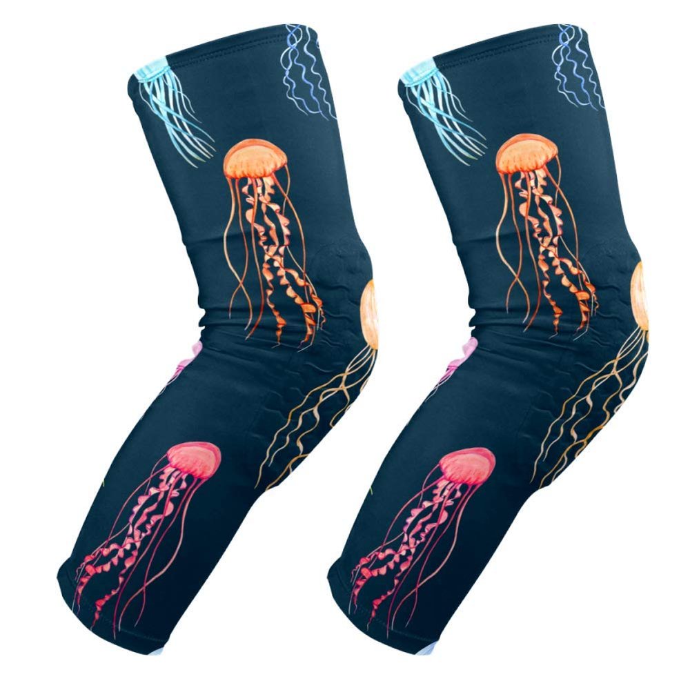 EZIOLY Watercolor Jellyfish Knee Pads, Basketball Football Volleyball Honeycomb Leg Sleeve Kneepad Protector Padded Support Knee Brace for Men Women