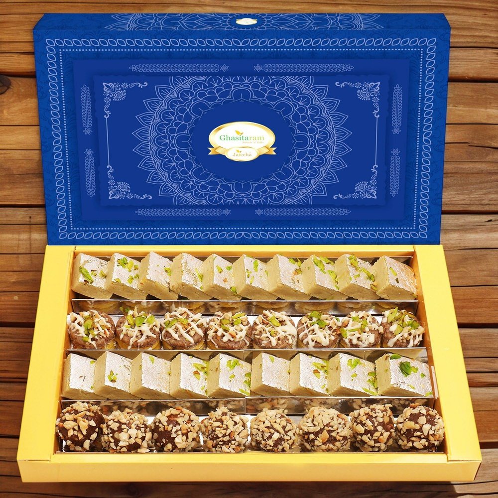 Ghasitaram Gifts Bhaidooj Gifts Bhaidooj Sweet - Assorted Box of Barfis, Dryfruit Sweets 800 GMS