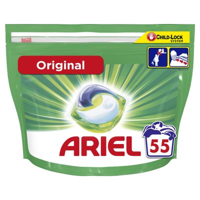 Ariel 3in1 Pods Original Washing Liquid Capsules 55 Washes, Extraordinary Cleaning, Cleans, Lifts Stains, Brightens