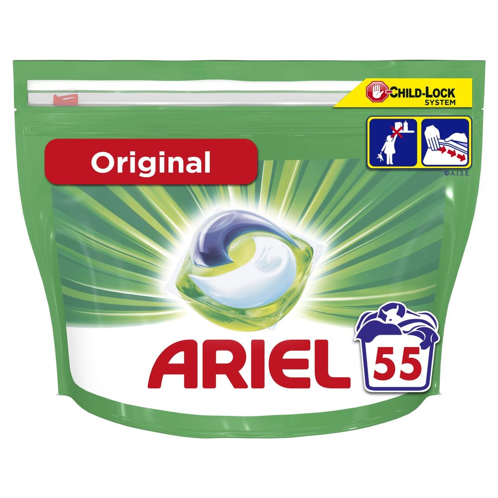 Ariel 3in1 Pods Original Washing Liquid Capsules 55 Washes, Extraordinary Cleaning, Cleans, Lifts Stains, Brightens