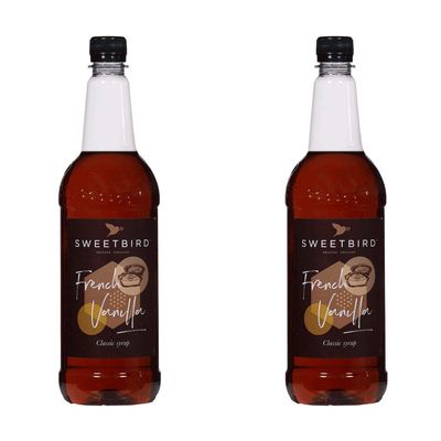 2 x 1 Litre Sweetbird Coffee, Cocktail, Cooking, Iced Tea Drink Syrup Multi Flavours (2 x French Vanilla)