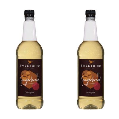 2 x 1 Litre Sweetbird Coffee, Cocktail, Cooking, Iced Tea Drink Syrup Multi Flavours (2 x Gingerbread)