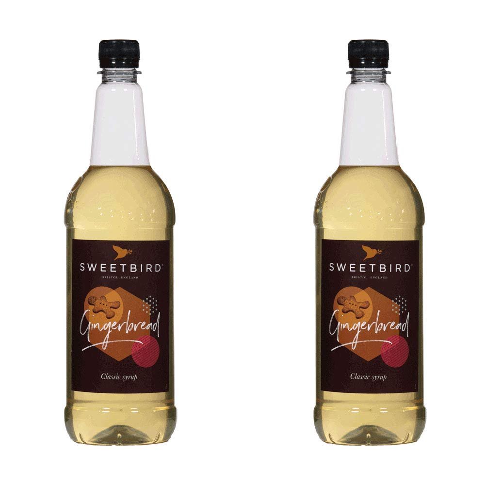 2 x 1 Litre Sweetbird Coffee, Cocktail, Cooking, Iced Tea Drink Syrup Multi Flavours (2 x Gingerbread)