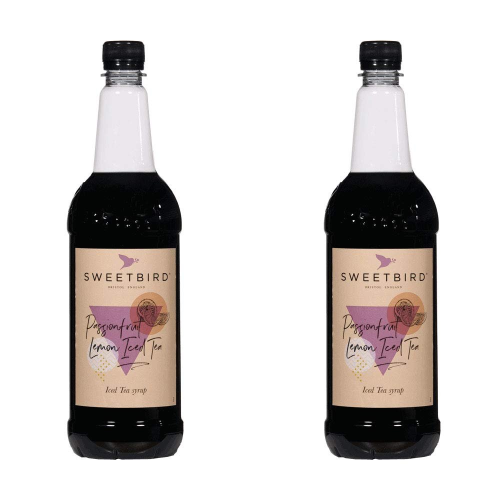 2 x 1 Litre Sweetbird Coffee, Cocktail, Cooking, Iced Tea Drink Syrup Multi Flavours (2 x Passionfruit Lemon Iced Tea)