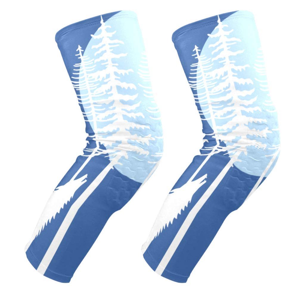 EZIOLY Howling Wolf in Fir Tree Forest Knee Pads, Basketball Football Volleyball Honeycomb Leg Sleeve Kneepad Protector Padded Support Knee Brace for Men Women