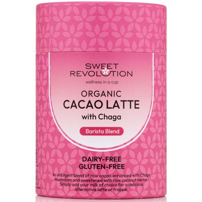Sweet Revolution Organic Cacao Latte with Chaga Barista Blend (1 x 100g) tub. Gluten Free, Dairy Free, Refined Sugar-Free.