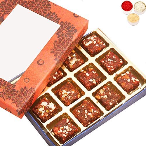 Ghasitaram Gifts Bhaidooj Gifts Sweets- Orange Printed 12 pcs Sugarfree Dates and Figs Bites Box