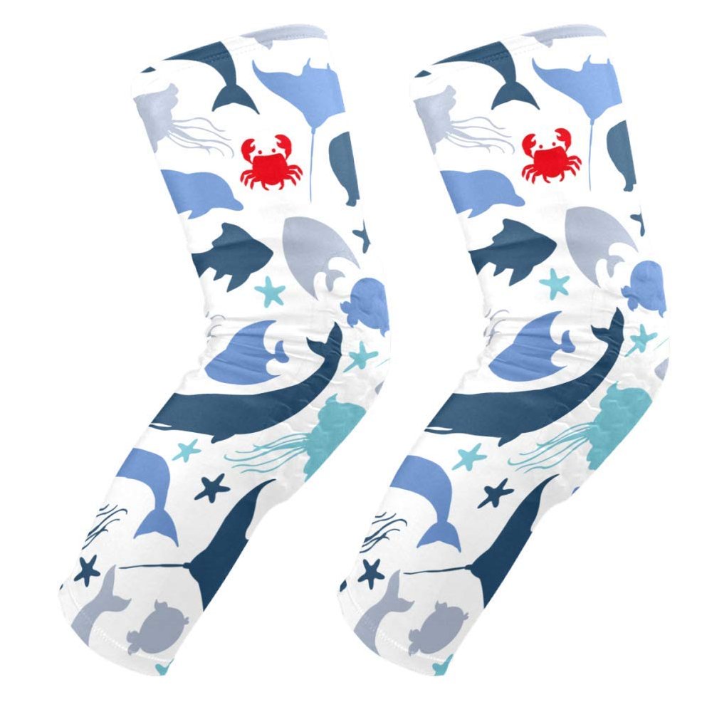 EZIOLY Underwater Fishes Dolphin Blue Whale and Crab Knee Pads, Basketball Football Volleyball Honeycomb Leg Sleeve Kneepad Protector Padded Support Knee Brace for Men Women