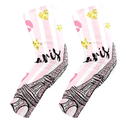 EZIOLY Vintage Paris Eiffel Tower Kisses Hearts On Striped Background Knee Pads, Basketball Football Volleyball Honeycomb Leg Sleeve Kneepad Protector Padded Support Knee Brace for Men Women