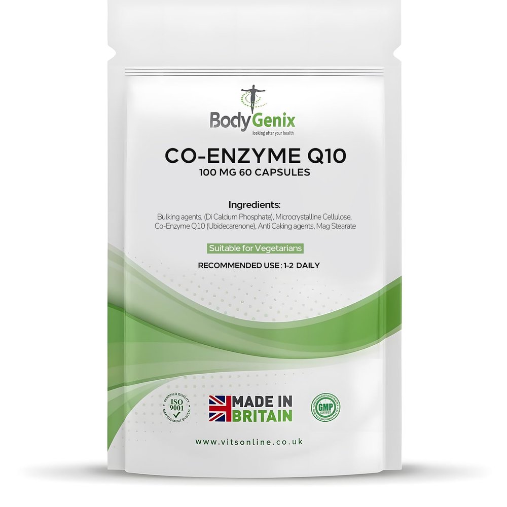 Bodygenix Co-Enzyme Q10 100mg Capsules - Natural Super Food Supplement for Healthy Heart Joints Immune System - 2 Months Supply 60 Capsules Supplement