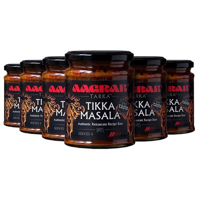 Aagrah Tikka Masala Tarka Indian Curry Cooking Sauce - Authentic Restaurant Recipe Base - Medium Heat - 270g Jar Serves 3-4 - Pack of 6