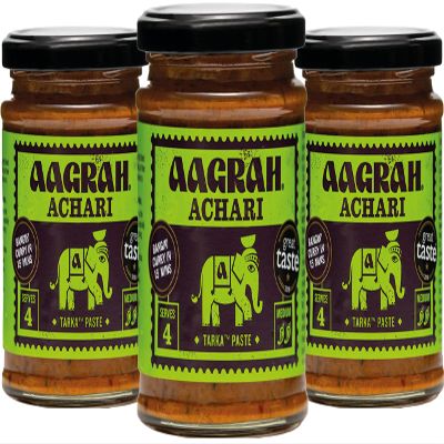 Aagrah Achari Tarka Indian Curry Cooking Sauce - Authentic Restaurant Recipe Base - Medium Heat - 270g Jar Serves 3-4 - Case of 6