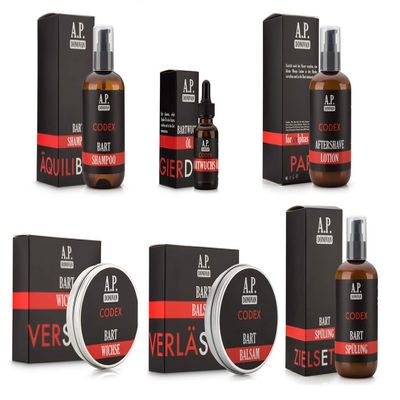 A.P.Donovan - Care Set for Men with Beard Balm, Bartwax, Bartsplung, Bartwuchsl, Beard Shampoo, Aftershave Codex Bartpflege-Serie