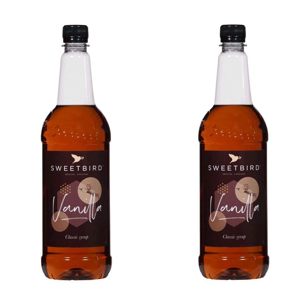 2 x 1 Litre Sweetbird Coffee, Cocktail, Cooking, Iced Tea Drink Syrup Multi Flavours (2 x Vanilla)