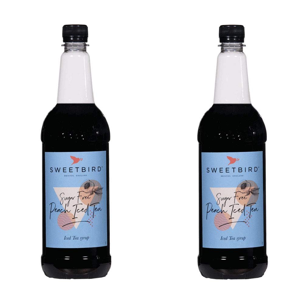 2 x 1 Litre Sweetbird Coffee, Cocktail, Cooking, Iced Tea Drink Syrup Multi Flavours (2 x Peach Iced Tea Sugar Free)
