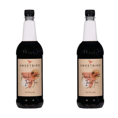 2 x 1 Litre Sweetbird Coffee, Cocktail, Cooking, Iced Tea Drink Syrup Multi Flavours (2 x Peach Iced Tea)