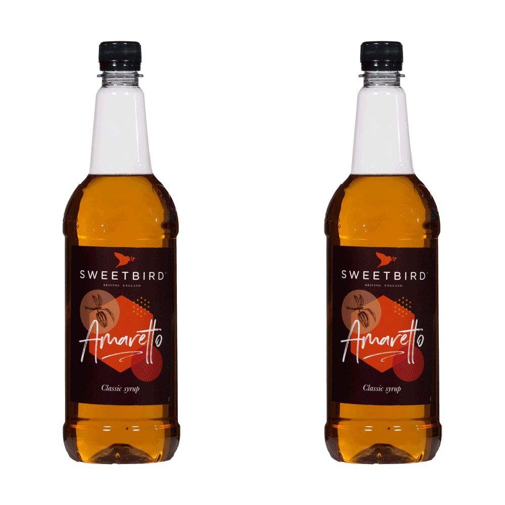 2 x 1 Litre Sweetbird Coffee, Cocktail, Cooking, Iced Tea Drink Syrup Multi Flavours (2 x Amaretto)