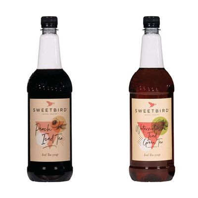 2 x 1 Litre Sweetbird Coffee, Cocktail, Cooking, Iced Tea Drink Syrup Multi Flavours (1 x Peach Iced Tea, 1 x Watermelon Iced Green Tea)