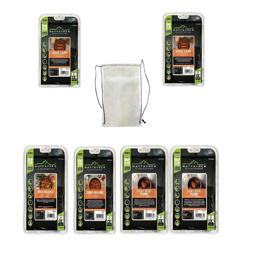 Wayfayrer DofE Silver 2 Day Camping Food Expedition Pack with drawstring bag 6 MRE Boil in Bag Camping Meals Official Food Pouches of the D of E Award Scheme