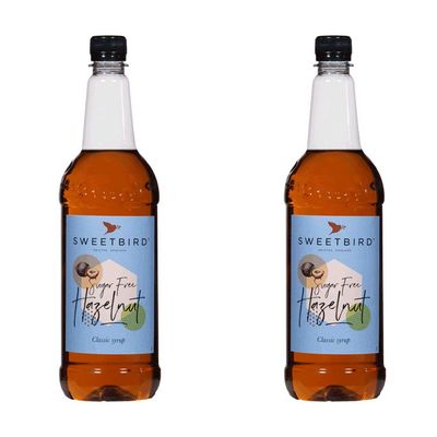 2 x 1 Litre Sweetbird Coffee, Cocktail, Cooking, Iced Tea Drink Syrup Multi Flavours (2 x Hazelnut Sugar Free)