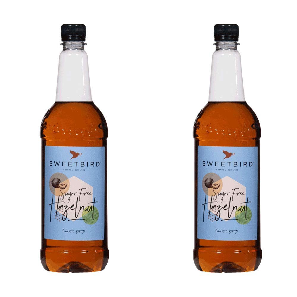 2 x 1 Litre Sweetbird Coffee, Cocktail, Cooking, Iced Tea Drink Syrup Multi Flavours (2 x Hazelnut Sugar Free)
