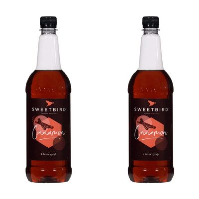 2 x 1 Litre Sweetbird Coffee, Cocktail, Cooking, Iced Tea Drink Syrup Multi Flavours (2 x Cinnamon)