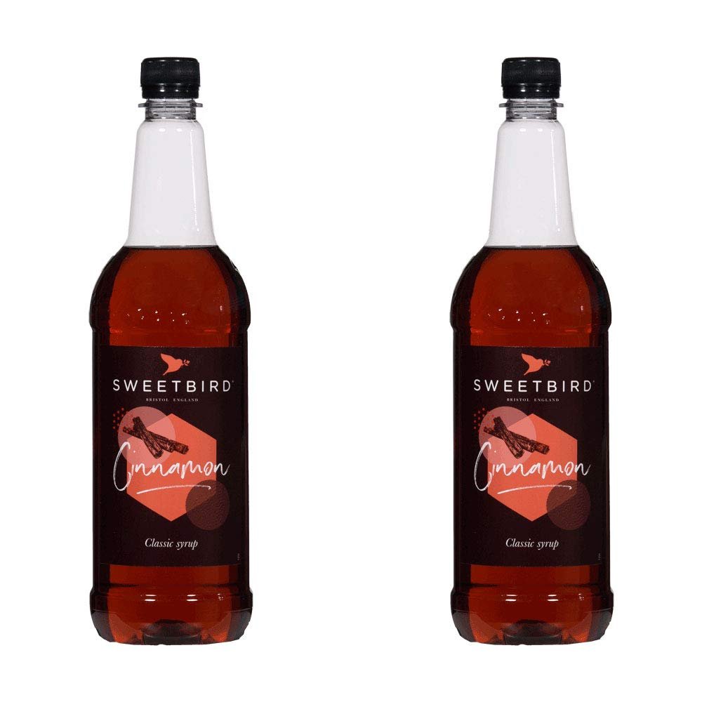 2 x 1 Litre Sweetbird Coffee, Cocktail, Cooking, Iced Tea Drink Syrup Multi Flavours (2 x Cinnamon)