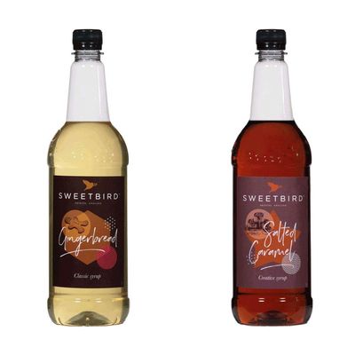 2 x 1 Litre Sweetbird Coffee, Cocktail, Cooking, Iced Tea Drink Syrup Multi Flavours (1 x Gingerbread, 1 x Salted Caramel)