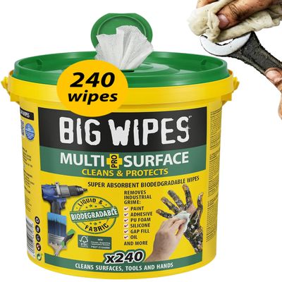 Big Wipes Multi-Surface Cleaning Wipes  Absorbent Surface & Hand Wipes  4 Power Solvents & 4 Skin Conditioners  Industrial Cleaning Products  Heavy Duty Hand Cleaner  Dispenser Bucket x240